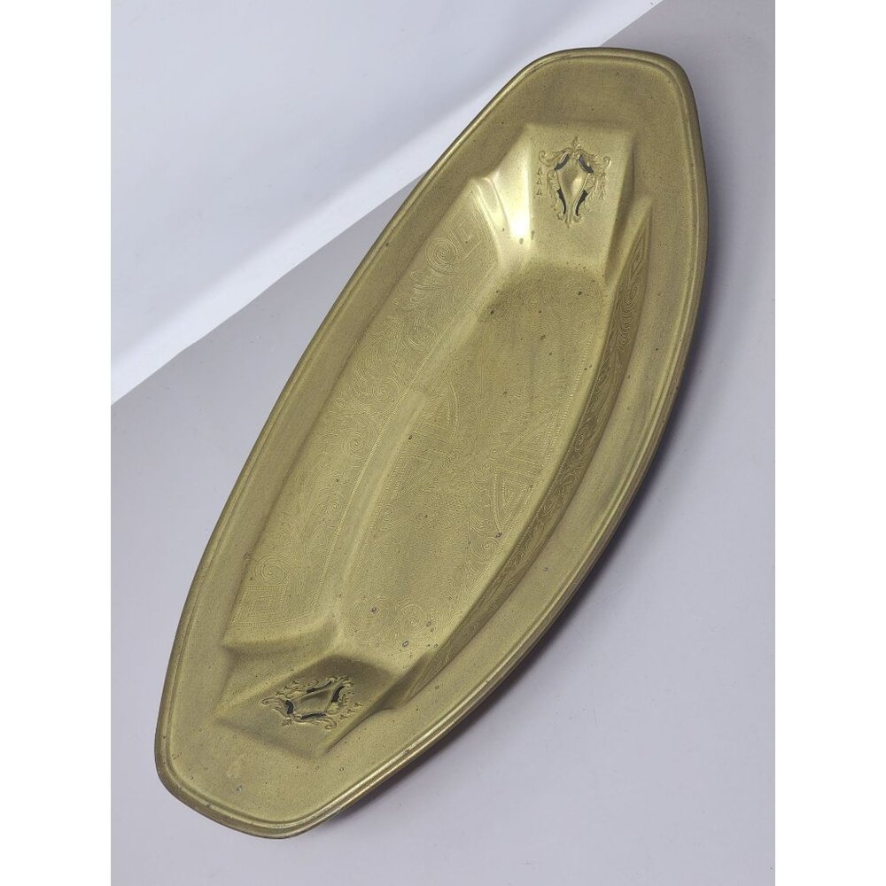 Vintage Brass Bread/Trinket‎ Tray Oval Dish With Abstract Etchings